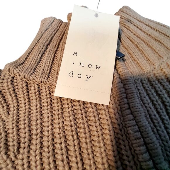 Plaid Mock Neck Sweater By A New Day In Taupe & Cream Acrylic/Cotton Blend Siz S - Picture 3 of 12